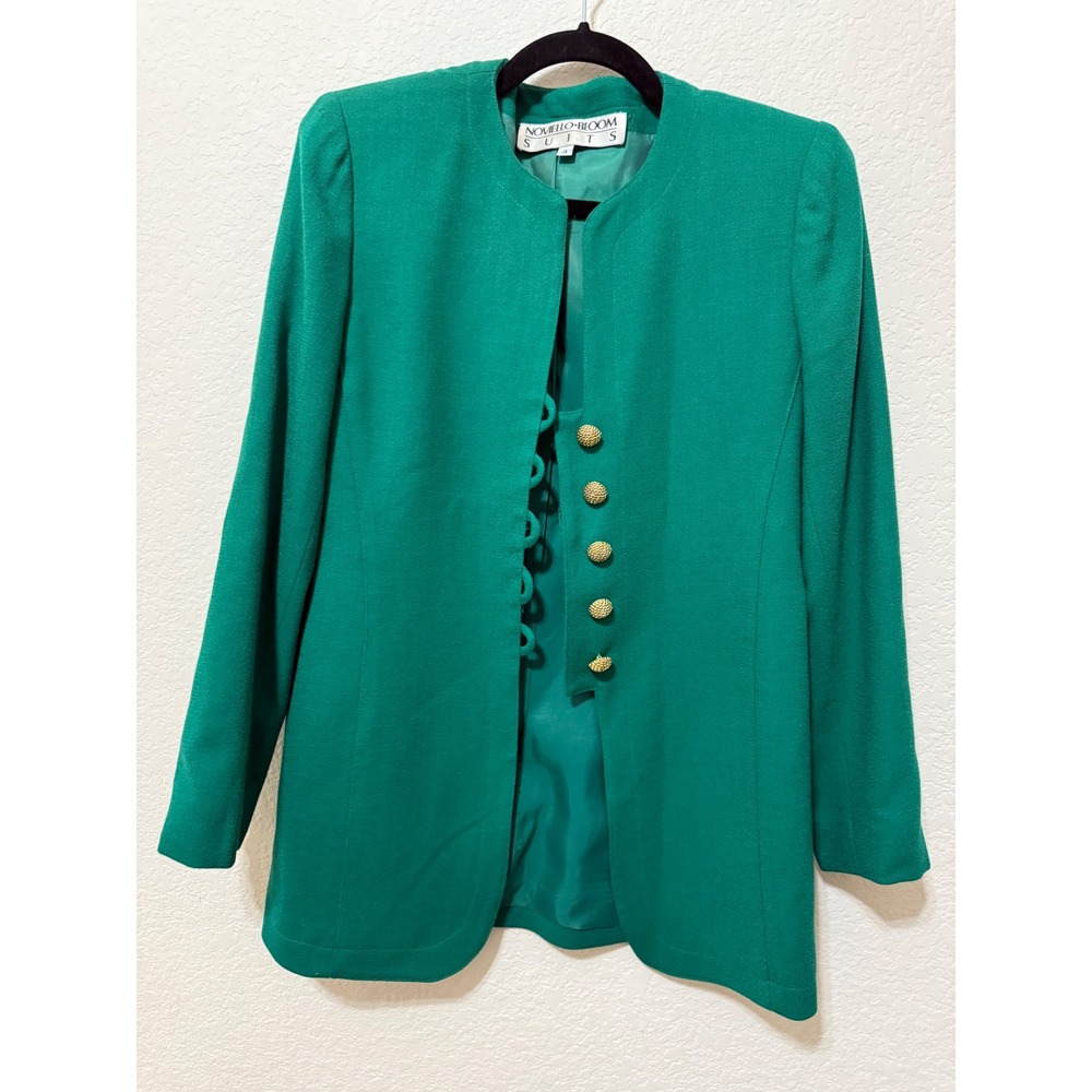 Vintage Noviello Bloom Green Wool‎ Blazer Jacket Size 4 Gold Button Detai